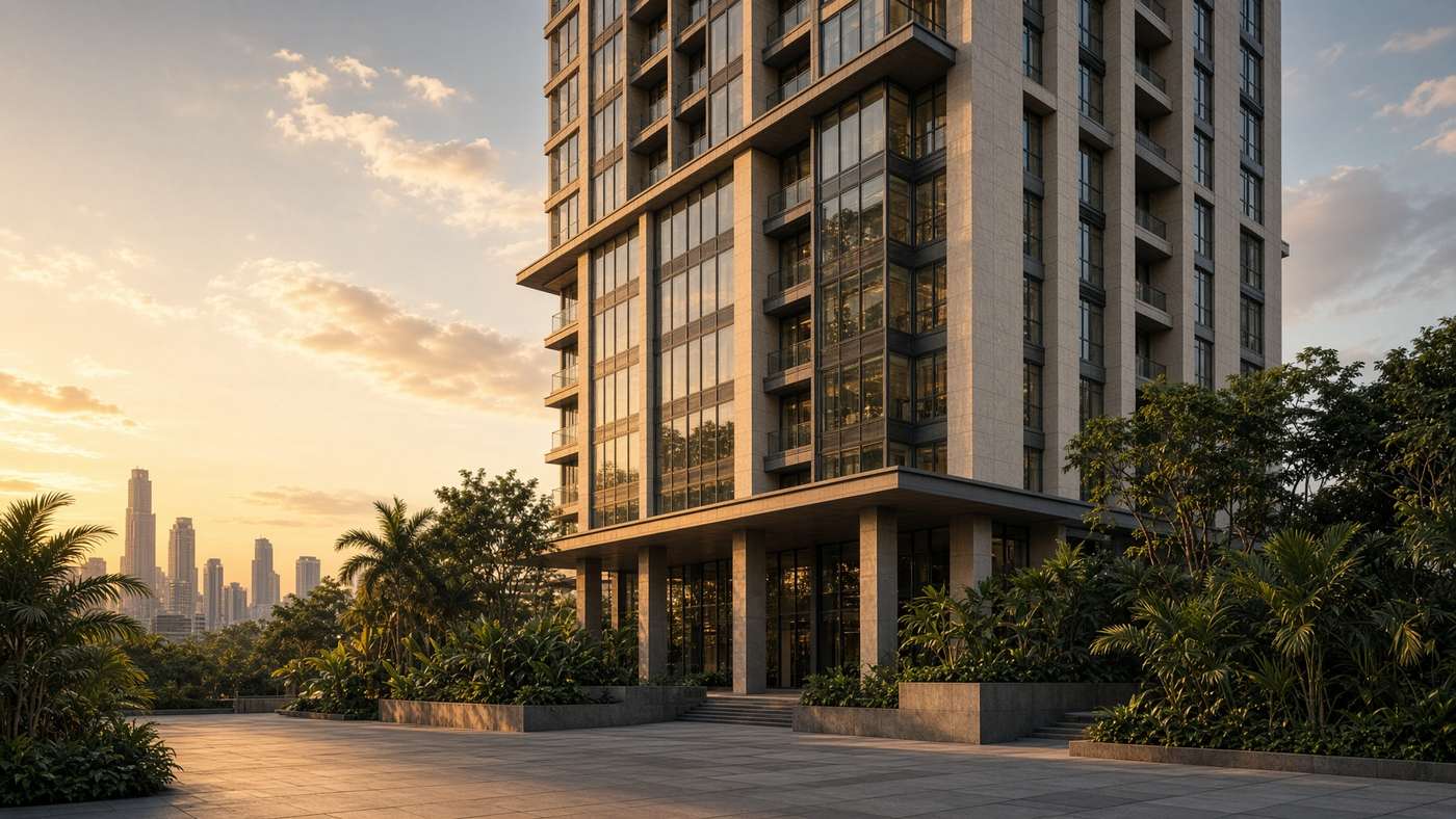 A contemporary condominium in warm evening light